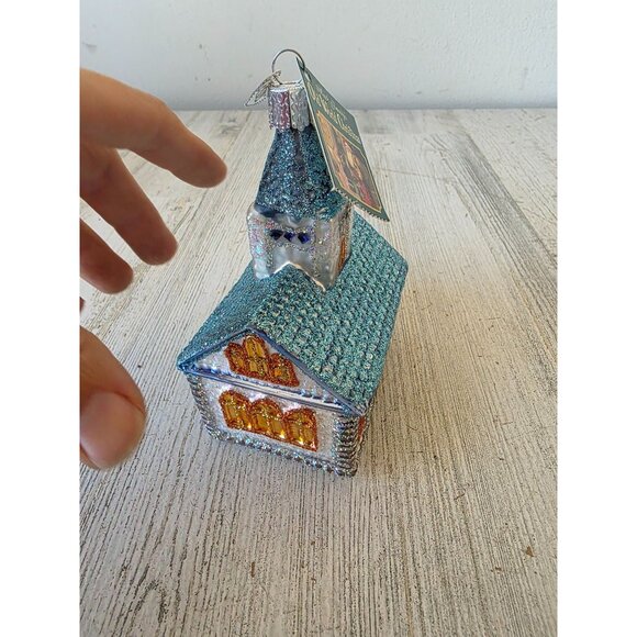 OWC old world romantic church chapel glass glitter ornament Xmas tree - Picture 3 of 8